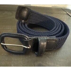 VTG Mens Navy Leather Accents Braided  Casual Belt Size 4X 54-56  ‎ 1" USA Made